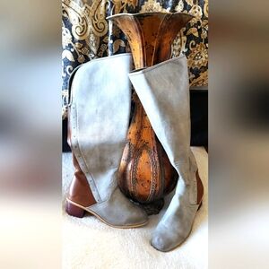 Yaoye Women's Sz 43 - Grey/Brown leather calf boots NIP - #41-T💛